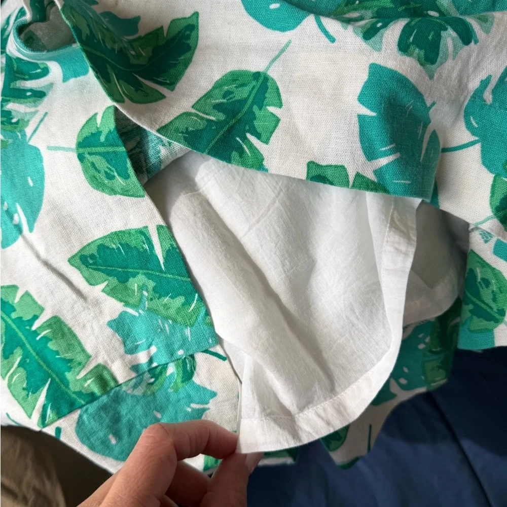J. Crew White Midi Skirt with Green Leaf Print